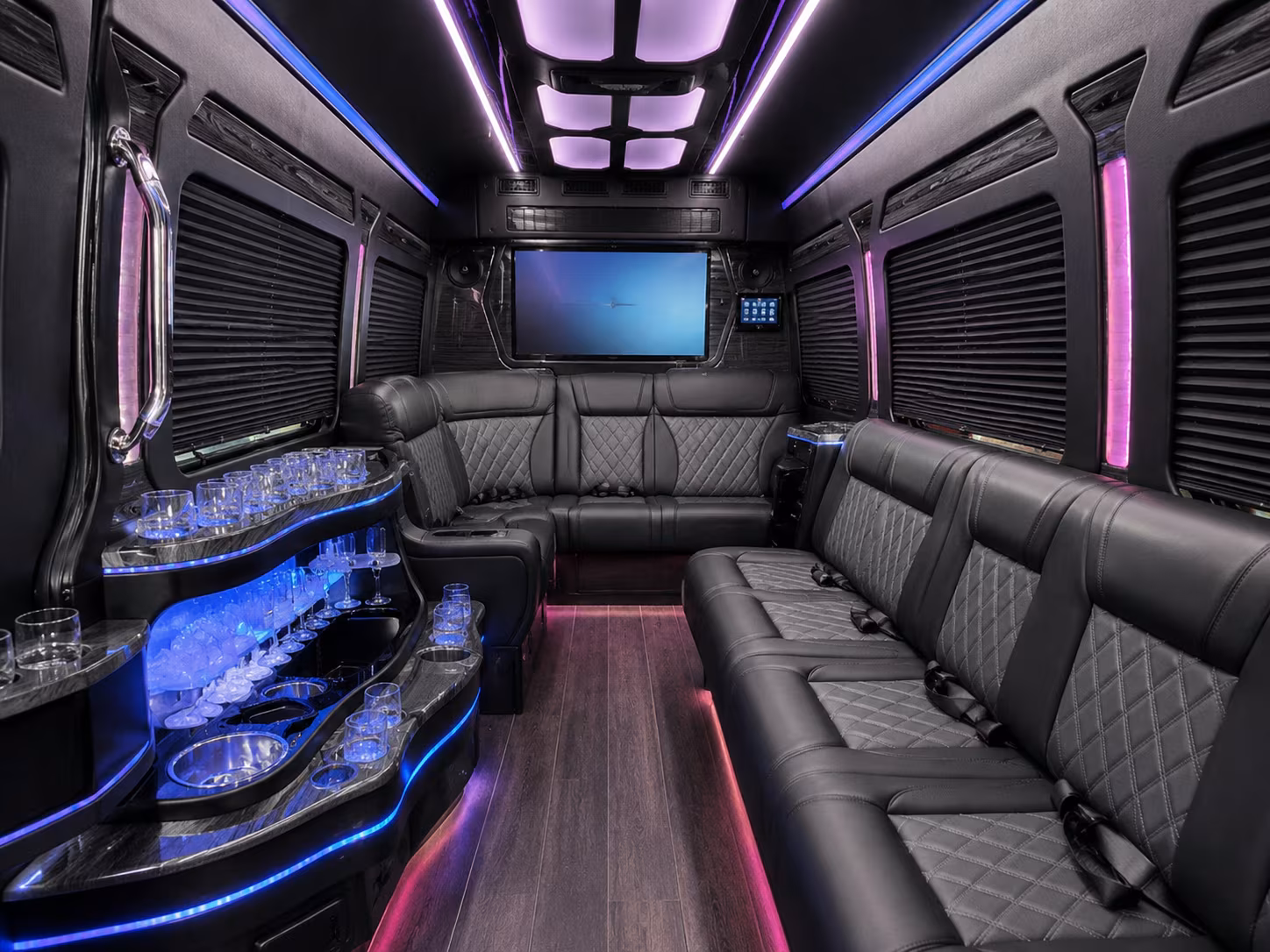 Anaheim Airport Shuttle & Transportation party bus interior
