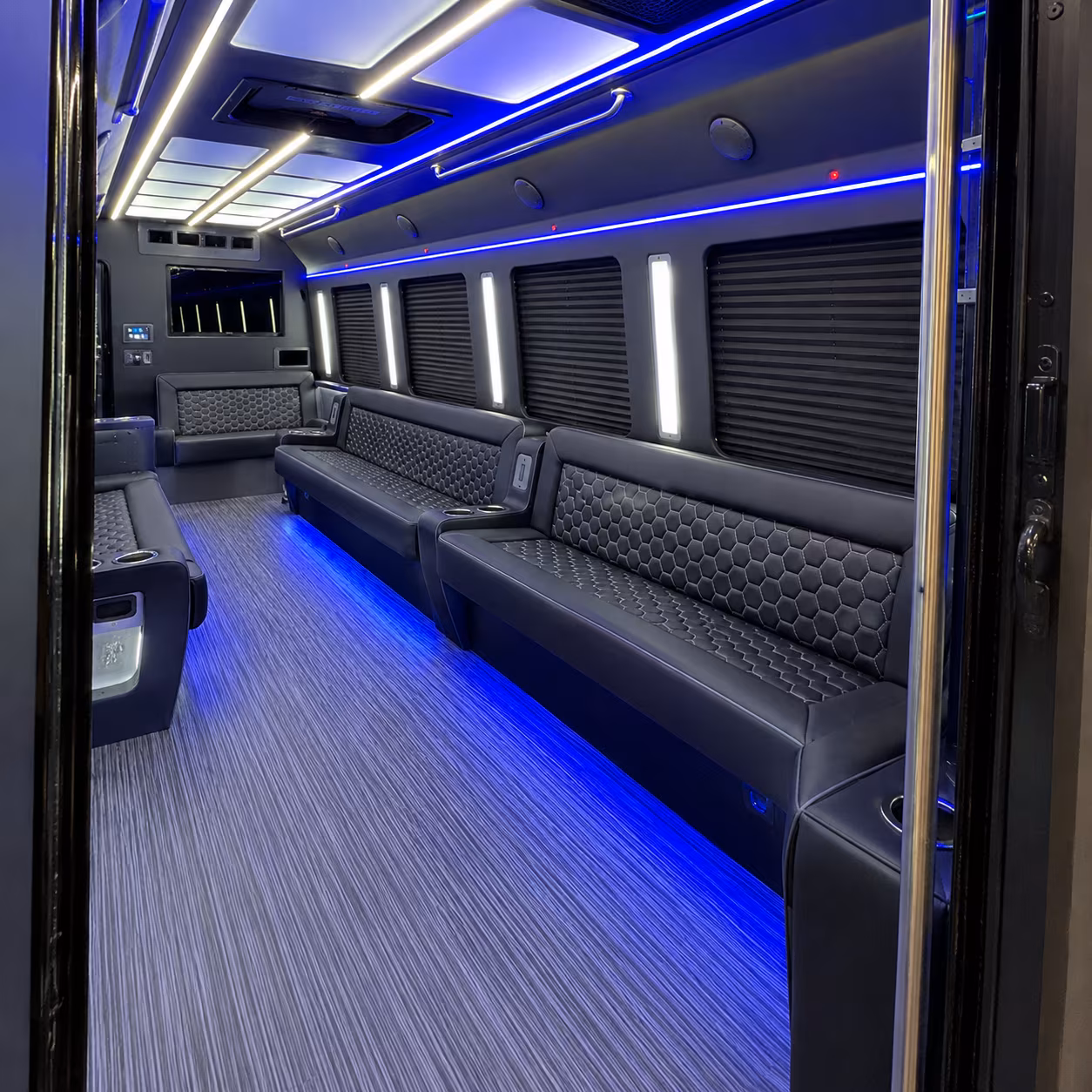 White party bus exterior