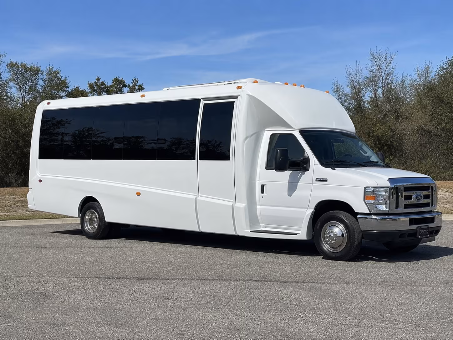 White party bus exterior