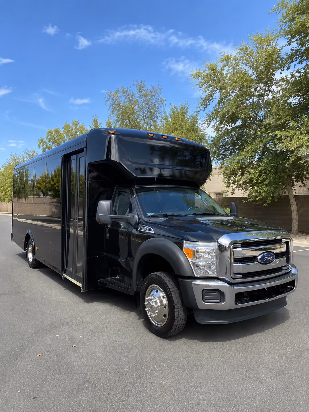 White party bus exterior