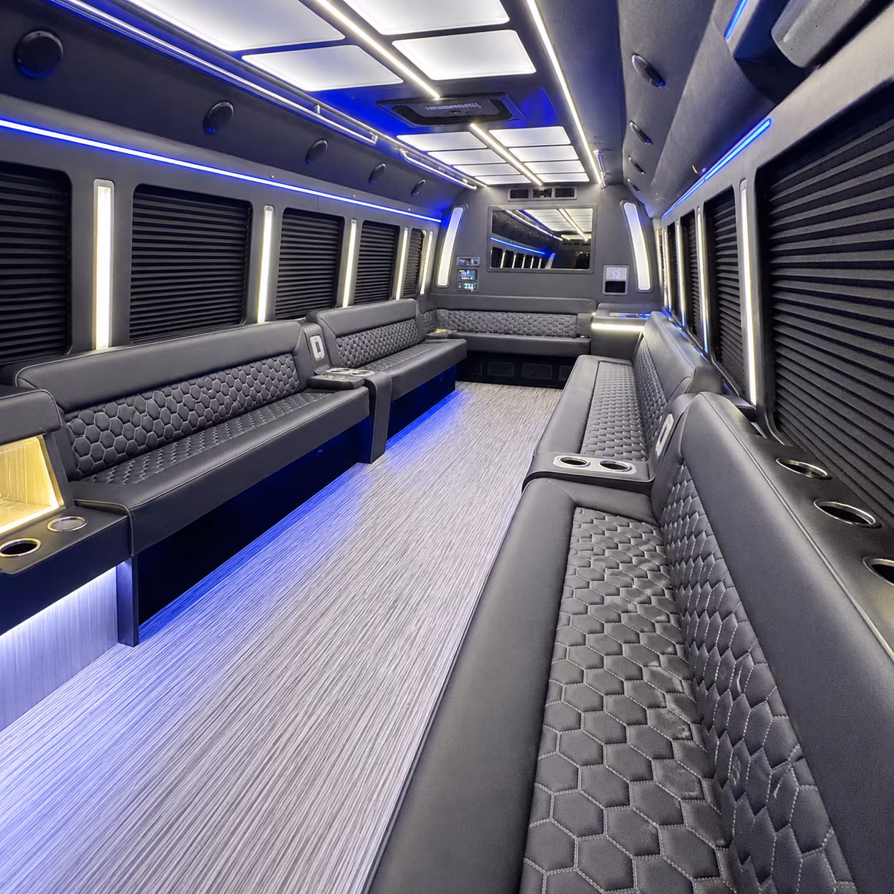 White party bus exterior