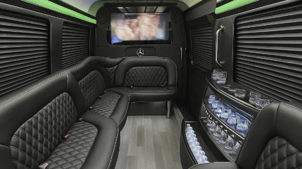 Interior of Charter Bus Company Garden Grove's 14 Passenger Sprinter Limousine in Garden Grove