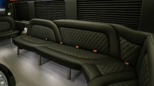 Interior of Charter Bus Company Orange's 18 Passenger Party Bus in Orange