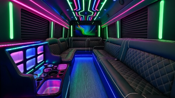 Interior of Charter Bus Company Fullerton's 25 Passenger Party Bus in Fullerton