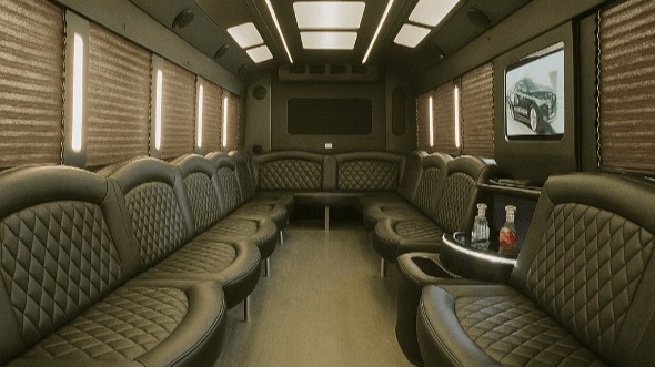Interior of Charter Bus Company Irvine's 50 Passenger Party Bus in Irvine